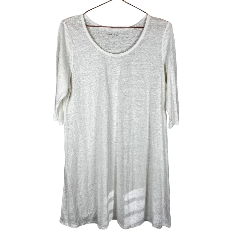 Eileen Fisher 100% Linen Heathered White Blouse Size Medium